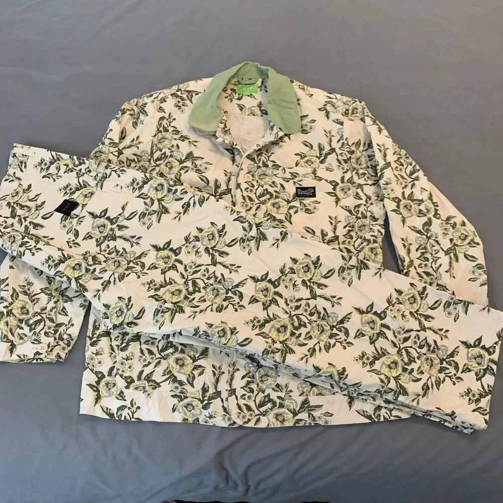 HUF Floral Chore Coat Jacket & Pants Set Mens XL/38 White Grafton Boyd‎ Skater
